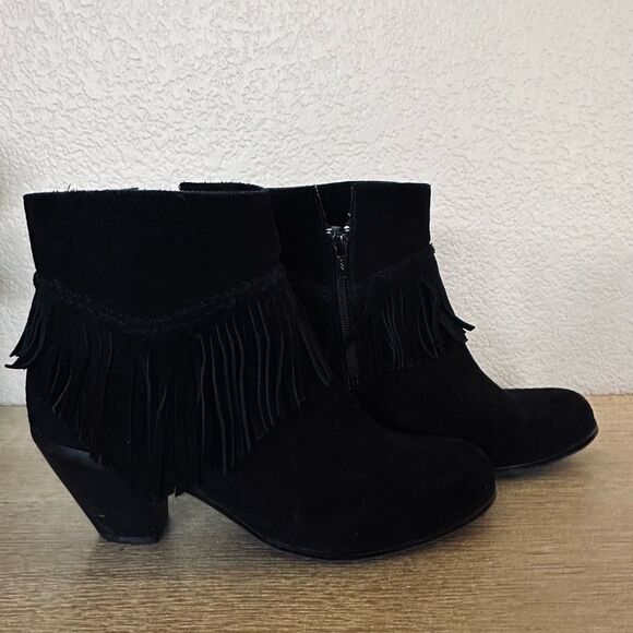 Gianni Bini Black Suede Western Fringe Ankle Boots Booties 9 - Picture 2 of 6